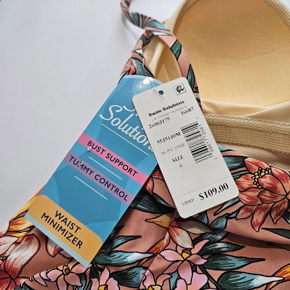 Swim Solutions Tummy-Control Empire Waist Swimdress - Picture 11 of 15